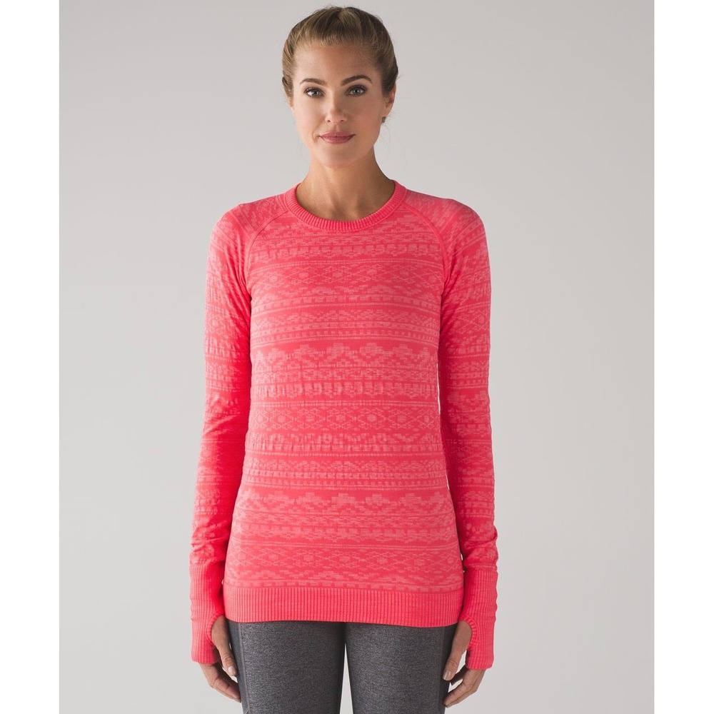 Lululemon Athletica Rest Less Coral Pink Seamless Long Sleeve Thumbhole Top Sz 4